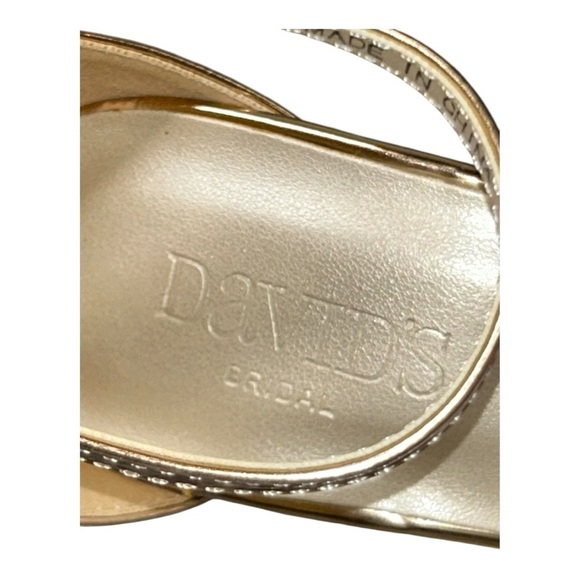 David’s Bridal Triple-Strap Gold Metallic Stiletto heels Style BACI Women’s Sz 8 - Picture 5 of 15